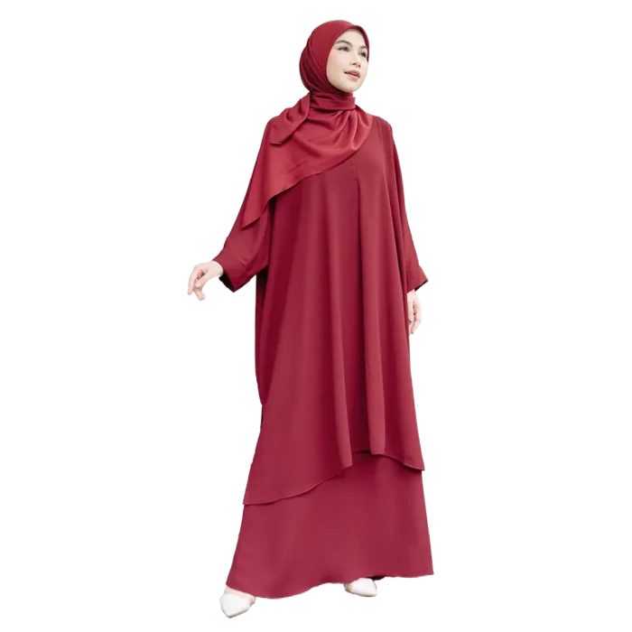 a Set Tunic Skirt Burgundy Red