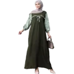 Modest Arafah Abaya Cringkle Rayon Combination Army Green