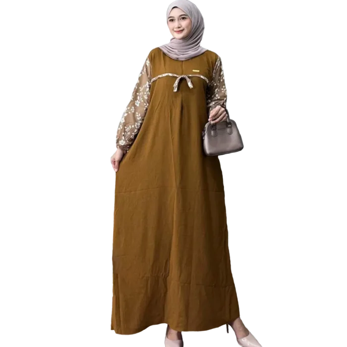 Modest Arafah Abaya Cringkle Rayon Combination Brown