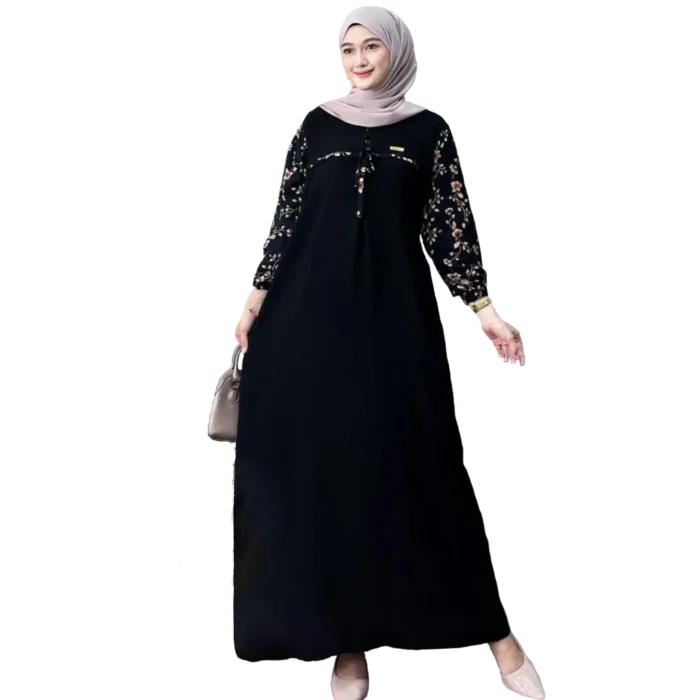 Modest Arafah Abaya Cringkle Rayon Combination Black