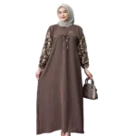 Modest Arafah Abaya Cringkle Rayon Combination Coffee Brown