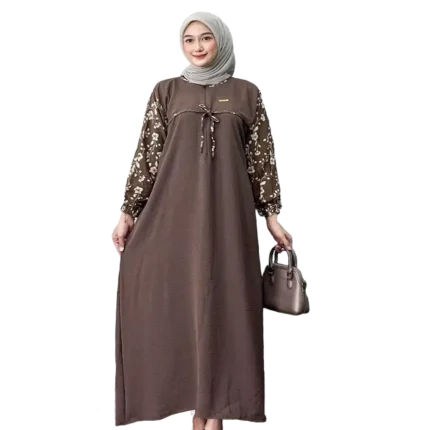 Modest Arafah Abaya Cringkle Rayon Combination Coffee Brown