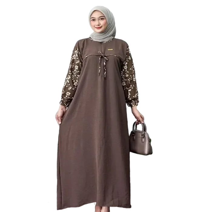 Modest Arafah Abaya Cringkle Rayon Combination Coffee Brown