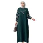 Modest Arafah Abaya Cringkle Rayon Combination Dark Green