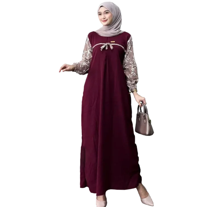 Modest Arafah Abaya Cringkle Rayon Combination Maroon Red
