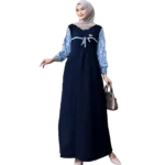 Modest Arafah Abaya Cringkle Rayon Combination Navy Blue