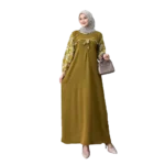 Modest Arafah Abaya Cringkle Rayon Combination Olive Green