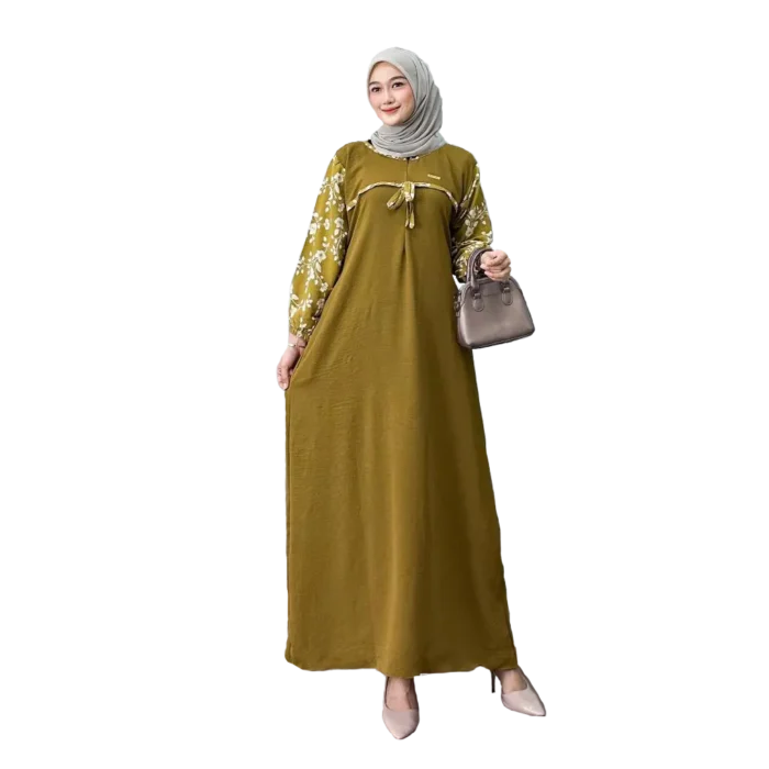 Modest Arafah Abaya Cringkle Rayon Combination Olive Green