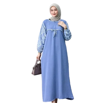 Modest Arafah Abaya Cringkle Rayon Combination Sky Blue