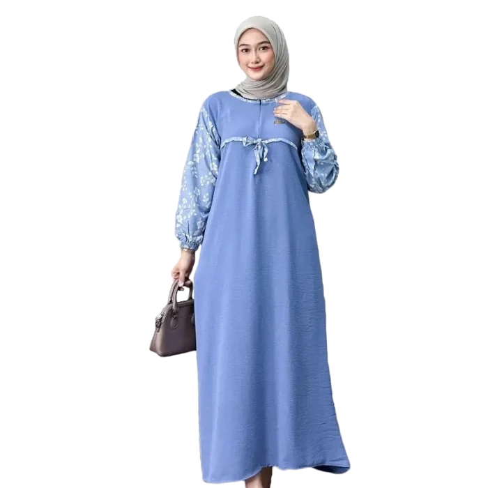 Modest Arafah Abaya Cringkle Rayon Combination Sky Blue