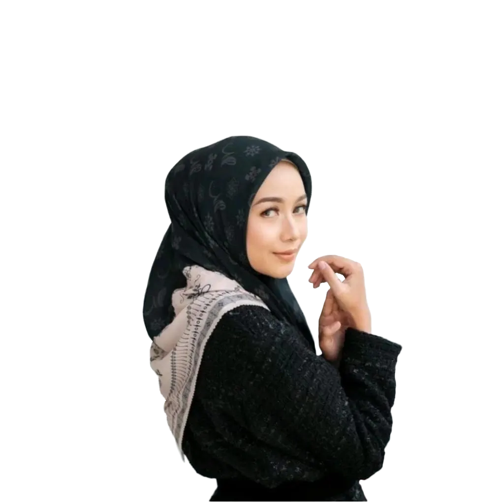 Premium Voal Hijab Square Lasercut Edge Brick Black Voal Square Scarf - islamic turkish dresses