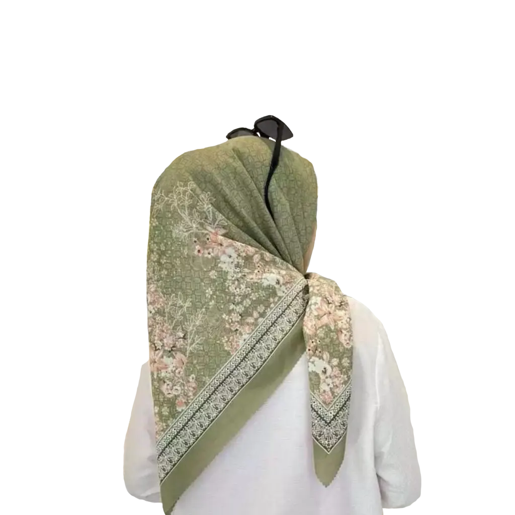 Premium Voal Hijab Square Lasercut Edge EL Stova Sage Voal Square Scarf - turkish islamic wear