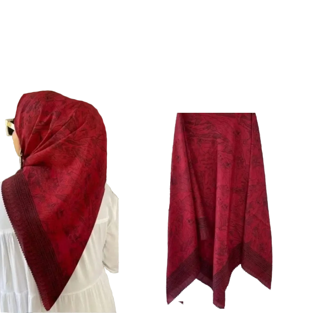 Premium Voal Hijab Square Lasercut Edge GN Maroon Voal Square Scarf - muslim religious attire