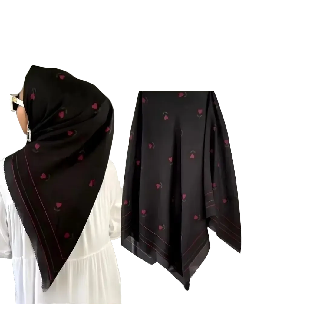 Premium Voal Hijab Square Lasercut Edge Lafo Black Voal Square Scarf - muslim head dress
