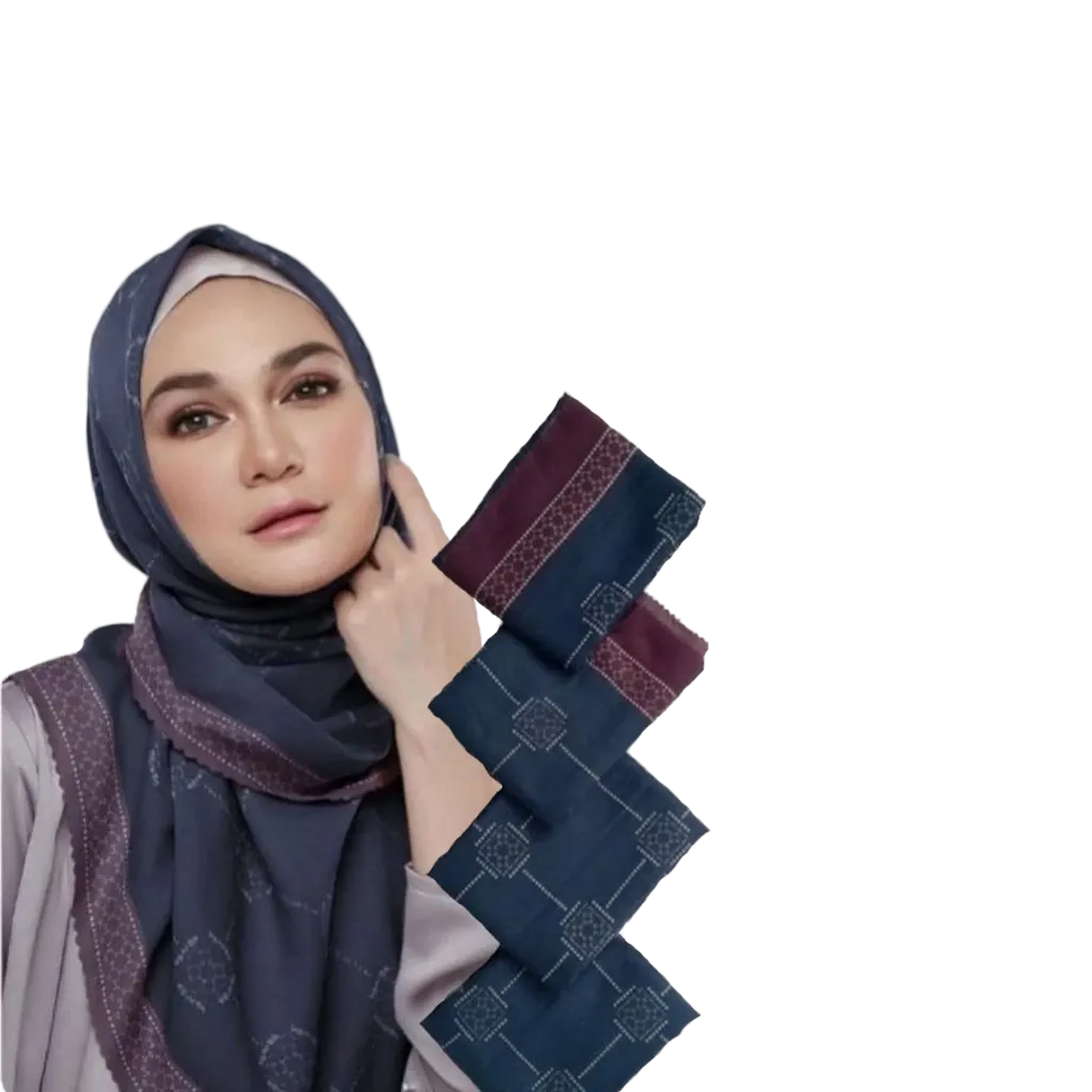 Premium Voal Hijab Square Lasercut Edge Luna Navy Voal Square Scarf - baraka stores muslim clothing