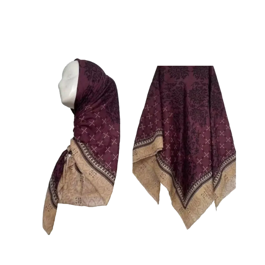 Premium Voal Hijab Square Lasercut Edge Lambira Maroon Voal Square Scarf - muslim gymnastics clothing