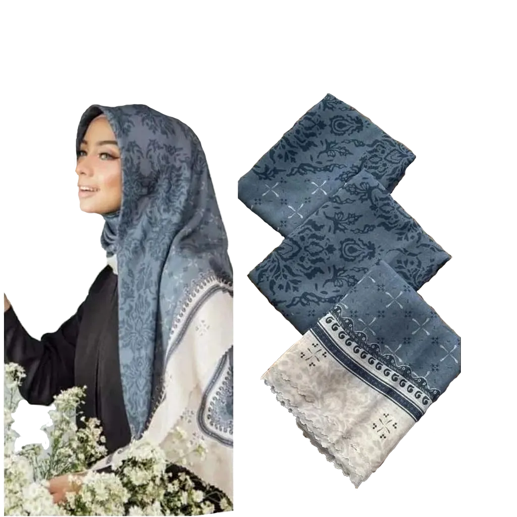 Premium Voal Hijab Square Lasercut Edge Lambira Gray Voal Square Scarf - muslim funeral clothes