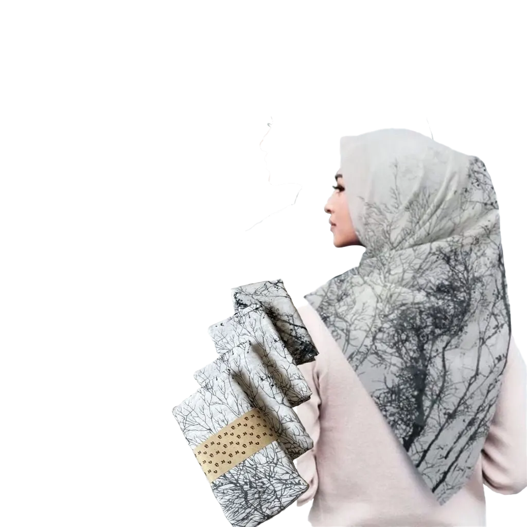 Premium Voal Hijab Square Lasercut Edge White Abstract Akarputih Voal Square Scarf - muslim religion dress